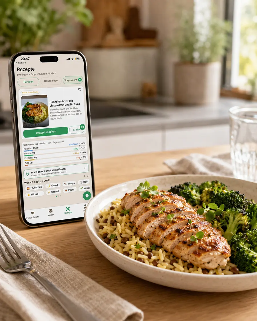 Fertiges Gericht neben der HomeFresh Rezeptansicht